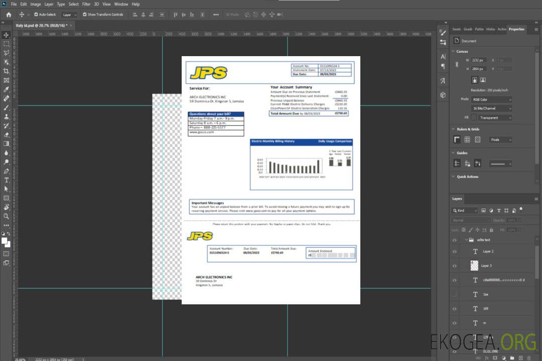 Facture commerciale du service public d'électricité de Jamaica Public Service Co Ltd (JPS), SCR template